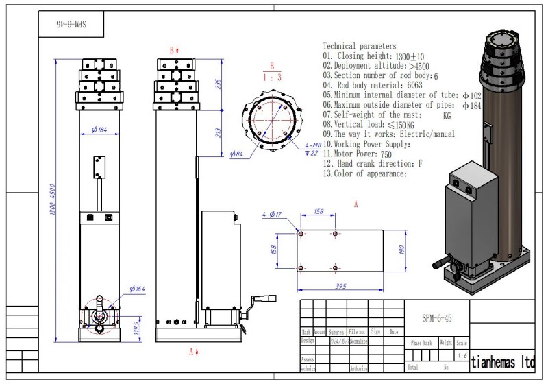 6m electric lockable spindle telescopic mast